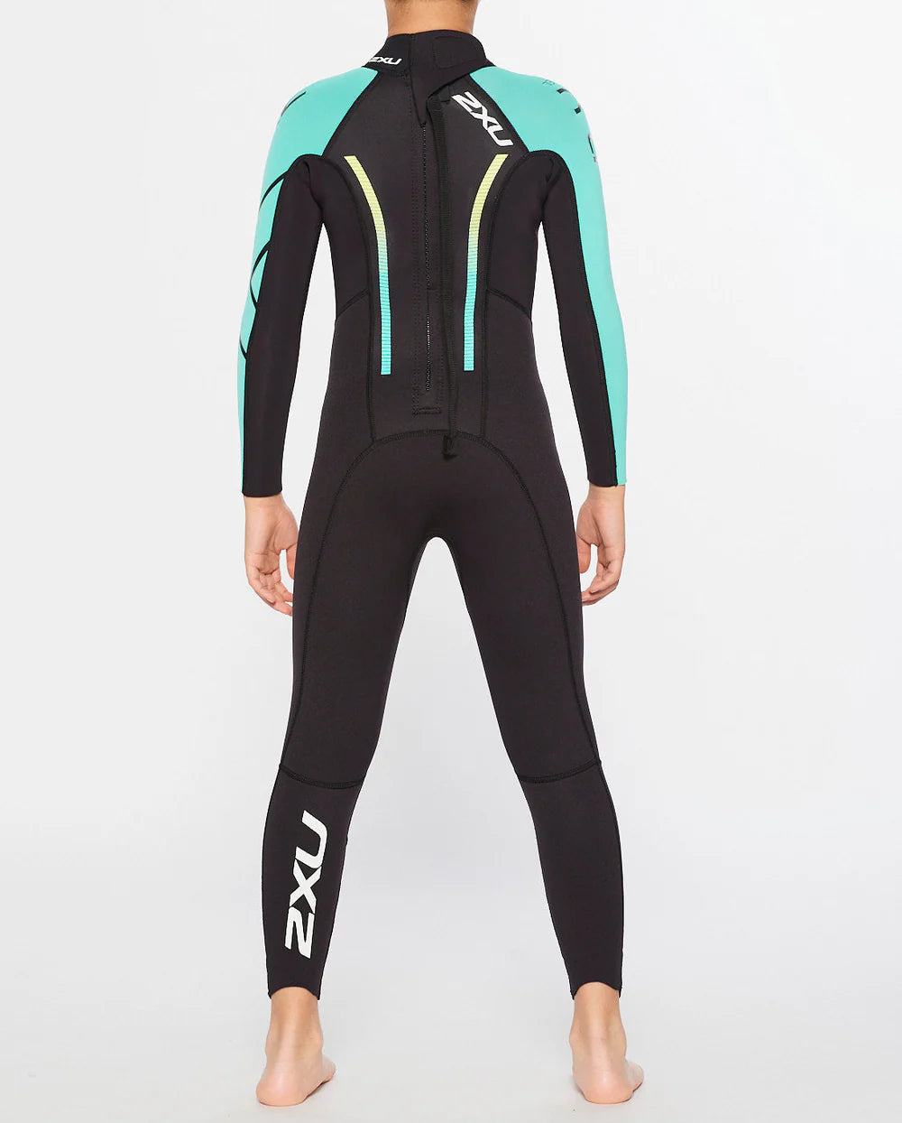 Black and teal wetsuit with 2XU branding on a white background