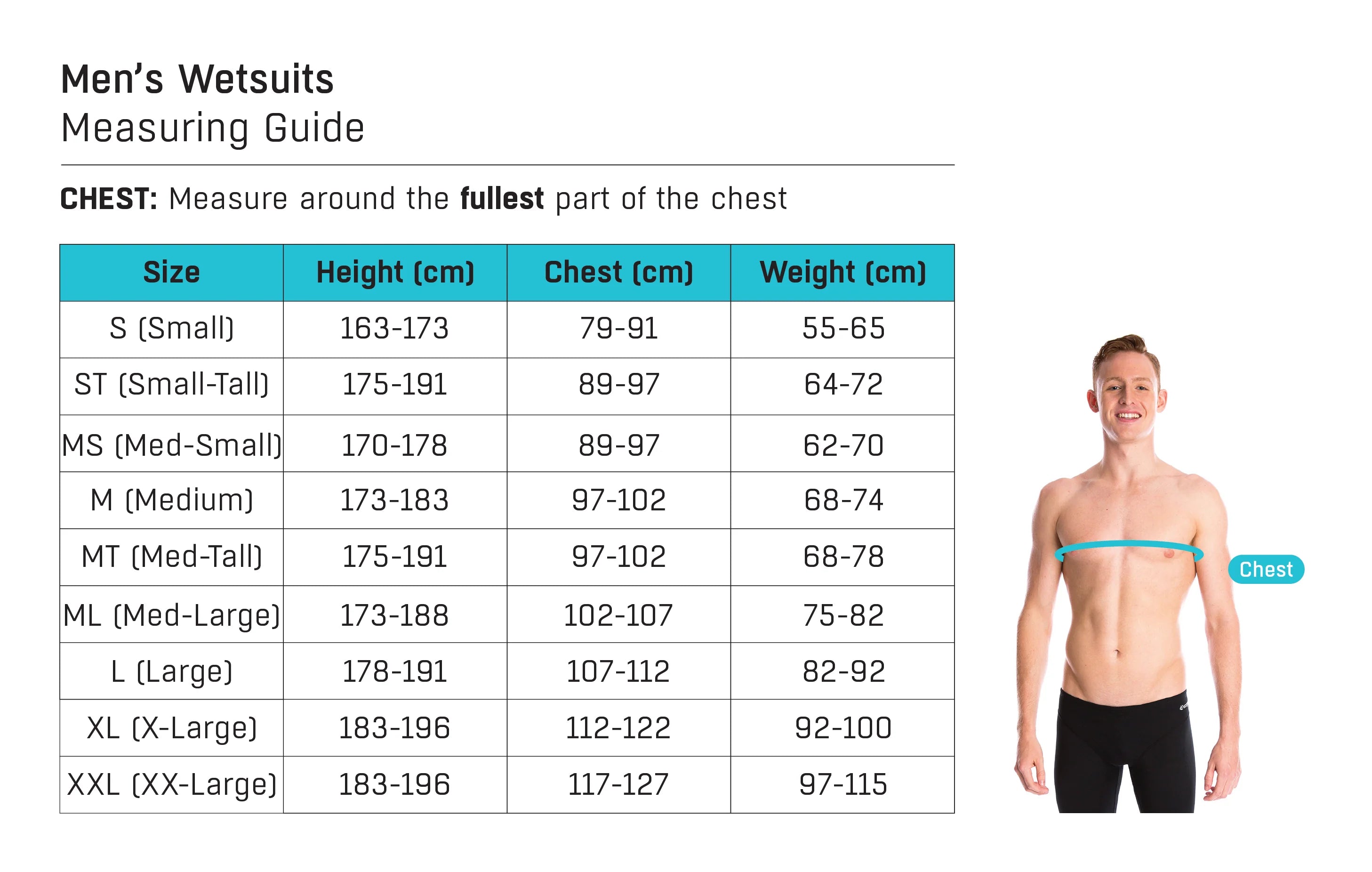 V-Force VIII Men's Triathlon Wetsuit Size Chart