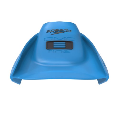 Blue swim fin with Speedo branding on a white background