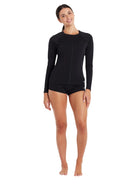 Womens Long Sleeve Zip Sun Top Black UPF50+ | Zoggs | Swimwear Shack
