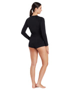 Womens Long Sleeve Zip Sun Top Black UPF50+ | Zoggs | Swimwear Shack