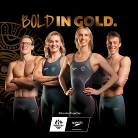 Speedo Bold in Gold Commonwealth Games swimming athletes. Mac Horton, Ariadne Titmus, Emma McKeon, Zac Stubblety-Cook